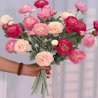 Fleurs artificielles en latex blanc effet naturel, faites à la main, 3 têtes de renoncules, simulation pour décoration intérieure, vente en gros, Saint-Valentin, Pâques