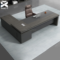 Bureau d'Angle de Direction en Bois en Forme de L, Mobilier de Bureau de Luxe pour PDG, Grande Table de Bureau de Direction