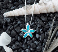 Opale bleue étoile de mer Plumeria collier porte-bonheur fleur pendentif chaîne surfeur bijoux en argent Sterling 925