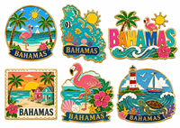 Souvenir des Bahamas, aimant de réfrigérateur en métal émaillé réutilisable, porte-clés personnalisé, design de plage, flamant rose, coquillage, palmier, cadeau de voyage