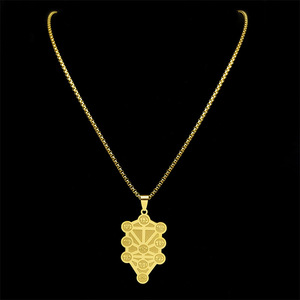 Kabbale Arbre de Vie Amulette Pendentif Collier pour Femmes Hommes Acier Inoxydable Or Couleur Juif Hébreu Chaîne Bijoux collier (NL292) - Product Image 5