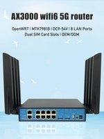 WiFi luar biasa, 6 industri 5G Router Gateway 8 port Ethernet Openwrt AX3000mbps 5G WiFi Router dengan slot kartu SIM ganda