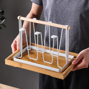 Support à tasses de luxe avec plateau, égouttoir de bureau à séchage rapide, forme carrée, couvercle en bois JH020 - Product Image 4