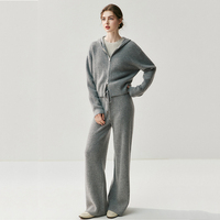 Haute qualité couleur unie laine cachemire ensemble femmes fermeture éclair cachemire mélange Cardigan ample cachemire pantalon femmes vêtements 2 pièces ensemble