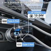 Chargeur USB Type C pour Starlink, chargeur allume-cigare pour véhicules 12V-24V, voltmètre numérique 2M, câble d'extension étanche