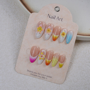 Ongles Press-On Courts 3D à Fleurs Colorées Style Français, Tendance Européenne et Américaine, pour Doigts, Boîte de 24 Pièces - Product Image 2