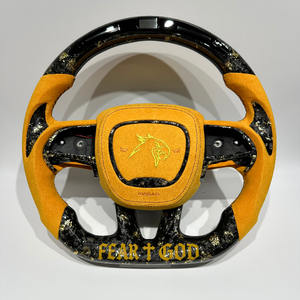 Volante de Fibra de Carbono Forjado en Oro con Cuero de Gamuza y LED para Dodge <span class=keywords><strong>Challenger</strong></span> Hellcat Scatpack Charger 2003-2025, Personalizable - Product Image 4
