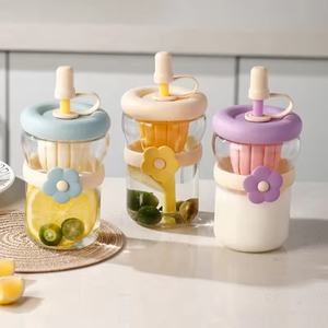 Women's Summer Simple Flower Glass Drinkware Premium Quality Customizable Cup <b>Straw</b> for Coffee and Water - Product Image 1