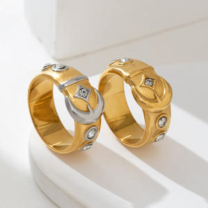 Anillos de boda de moda al por mayor para mujer <span class=keywords><strong>con</strong></span> patrón de estrella y luna, laminados en oro y plata, <span class=keywords><strong>con</strong></span> circonia cúbica, joyería. - Product Image 1