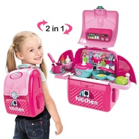 Ensemble de jeu de cuisine éducatif KSF Happy Kitchen pour filles, sac à dos, simulation de cuisine, ustensiles de cuisine en plastique et évier, jouet pour enfants emballé dans une boîte
