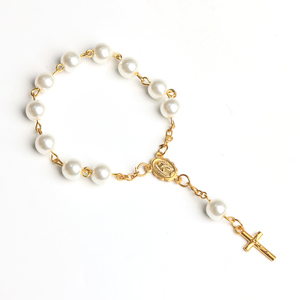 Braccialetto <span class=keywords><strong>Rosario</strong></span> Religioso con Perle e Croce, Regalo Cattolico per Comunione, Cresima, Prima Comunione, Gioiello di Fede - Product Image 2