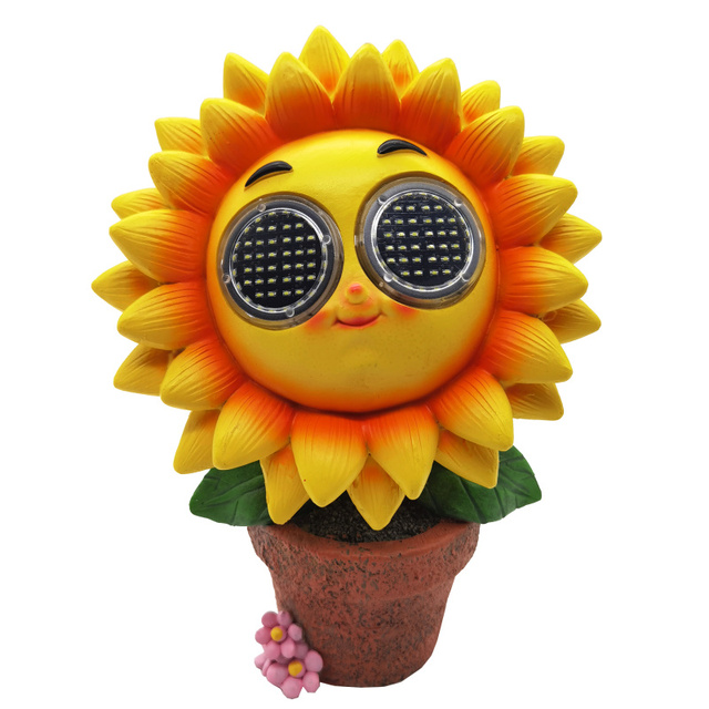 Moving Eye Solar LED Light Resin Sunflower Garden Ornament with Unique LED Lighting Effects IP44 Waterproof 6-8H Outdoor Use