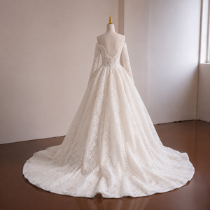 Abito <span class=keywords><strong>da</strong></span> sposa di lusso a sirena con spalle scoperte, maniche lunghe, corsetto in pizzo, schiena scoperta, <span class=keywords><strong>taglie</strong></span> forti, personalizzabile, all'ingrosso - Product Image 3