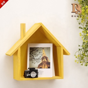 Porte-clés en <span class=keywords><strong>forme</strong></span> de <span class=keywords><strong>maison</strong></span> rétro nautique étagère murale en pin jaune pour le rangement décoration murale technique polie - Product Image 2