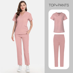 ชุดยูนิฟอร์มพยาบาลสำหรับห้องผ่าตัดในโรงพยาบาล ชุดยูนิฟอร์มพยาบาลแบบ unisex สำหรับผู้หญิงและผู้ชาย แขนสั้น คอวี ชุดสครับเสื้อและกางเกง - Product Image 6
