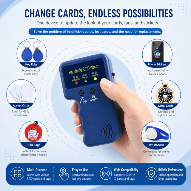 Blue Handheld 125KHz RFID Duplicator Card Cloner Handheld EM4100 Writer Copier Duplicator for Keycard Access Control Card