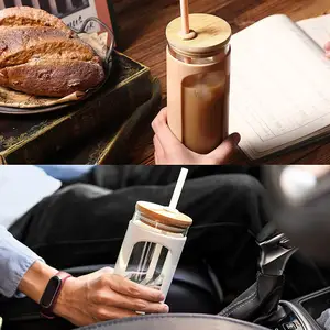 इन्फ्यूज़र और स्ट्रॉ बांस के ढक्कन के साथ 17 ऑउंस डबल वॉल बांस चाय टम्बलर ग्लास पानी की बोतल
