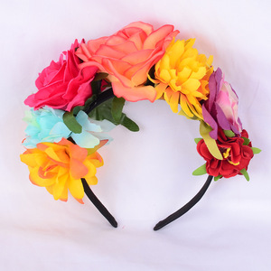 Diadema de Flores de Rosa Simulada Mexicana, Tocado de Halloween, <span class=keywords><strong>Estambre</strong></span> Colorido, Aro para el Cabello de Fiesta, Unisex, Regalo de Moda, 23x18cm - Product Image 3