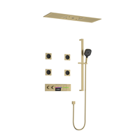 Ensemble de robinetterie de douche murale OEM moderne en cuivre brossé avec affichage de la température, commande par bouton, thermostatique, massage, pluie, pour hôtel