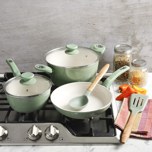 Juego de Ollas y Sartenes de Alta Calidad con Revestimiento Cerámico, Mango de Madera de Baquelita, 7 Piezas, de Aluminio Forjado - Product Image 5