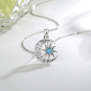 Changda jewelry 925 Sterling silver viking moonstone opal sun and crescent moon star collane <span class=keywords><strong>con</strong></span> ciondolo - Product Image 4