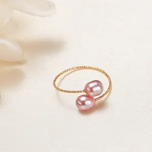 14k Gold Natural Freshwater Pearl Rings Adjustable Rice Pearl Ring