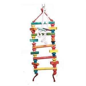 Giocattolo Ecologico e Sostenibile per l'Addestramento degli Uccelli, Scala-Ponte in Legno con Corda Commestibile in Acciaio Inox, Giocattolo per Pappagalli Piccoli/Medi - Product Image 1