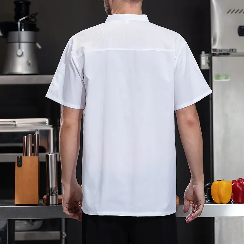 معطف الطاهى المخصص قميص للمطبخ قصير الأكمام للرجال جاكيت عمل مقاوم للماء زي تنكري للطاهى