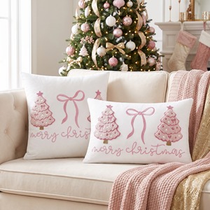 Christmas Embroidered Throw Pillow <b>Cover</b> Cushion Case for <b>Sofa</b> Living Room Bowknot Festive Pillowcase - Product Image 4