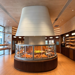 Éclairage LED d'armoire d'exposition de pain en <span class=keywords><strong>verre</strong></span> trempé rond personnalisé d'usine de kiosque d'affichage de dessert - Product Image 1