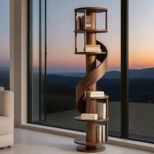 Étagère de rangement, présentoir dentaire, étagère Bogu en noyer noir, bibliothèque domestique, étagère d'angle pour salon, étagère de rangement sur pied - Product Image 2