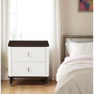 Carena White And Brown Nightstand With Usb Ports Modern Bedroom Storage <b>Drawer</b> Cabinet - Product Image 3