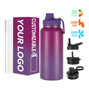 Bouteille d'eau isotherme en acier inoxydable avec poignée et couvercle, manchon en silicone anti-fuite - Product Image 1