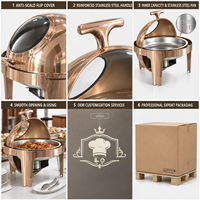Chauffe-Plat Hydraulique Visuel LQ 6L Or Rose Rond en Acier Inoxydable avec Couvercle en Verre, Réchaud Alimentaire Épaissi pour Buffet Hôtelier, Vente en Gros