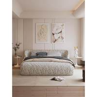 Lit |   Lit double de style italien, luxe léger, enveloppant, en tissu, vintage, pour chambre principale, grand format, style crème, mi-siècle, simple et moderne.