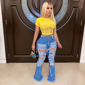 KG4160 pierna ancha rasgada personalidad calle tendencia cuerno - Product Image 4