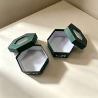 Boîte cadeau rigide personnalisée avec fenêtre transparente, boîte d'emballage en papier vert foncé de luxe en deux parties pour bijoux, bougies, cosmétiques, petits cadeaux