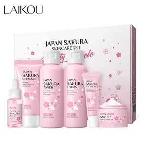 Laikou krim perbaikan wajah, produk wajah sakura Jepang 6 buah set Perawatan Kulit vegan profesional, krim perbaikan pencerah anti-penuaan