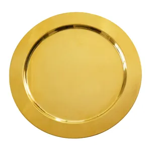 33cm 13Inch Gold Color Luxury Charger Plates For Weeding Mirror Polished Serving Platter Stainless Steel Charger Plates