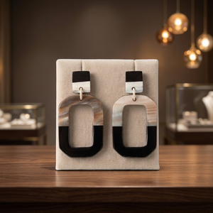 Boucles d'oreilles ovales en corne de buffle, design luxueux, modernes, imperméables, faites à la main, cadeau de mariage, best-seller, artisanat naturel, Falak World - Product Image 1