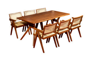 High quality Ash Wood Table With Pierre <b>Chair</b> Walnut Leather <b>Cushioned</b> Seat <b>Rattan</b> Back for Home or Hotel Dining Made From Wood - Product Image 2