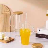 Gobelet en verre transparent de 40oz avec poignée et couvercle en bambou bouteilles d'eau de tasse de voyage en verre givré de 32 oz