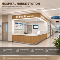 Bureau d'accueil moderne en forme de L pour infirmières, comptoir personnalisé pour hôpital ou clinique avec rangement et éclairage LED