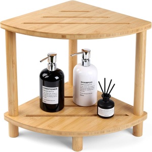 Étagère d'angle en bambou pour salle de bain 60x70cm, deux niveaux, autoportante, pour douche et salles de bain - Product Image 1