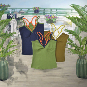 <b>Women</b> Spaghetti Strap Crop Tank Patchwork Cami Knitted Summer Casual <b>Vest</b> - Product Image 2