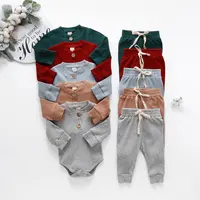 Conjuntos de ropa Lisa acanalada para bebés recién nacidos, monos de manga larga, conjunto de pantalones elásticos, primavera y otoño, 2022