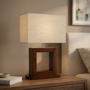 Modern Wood Table Lamp Beige Fabric Shade LED Bedside Desk <b>Light</b> Warm White Dimmable Eye Caring Hotel Room <b>Decor</b> - Product Image 2