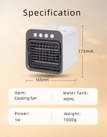 Ventilateur humidificateur USB 400 ml avec réservoir d'eau, lumière RGB portable, 3 vitesses, faible bruit, rafraîchisseur d'air, brumisateur, pour table, extérieur, usage domestique