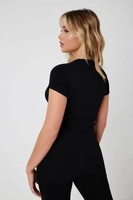 T-shirt court ajusté en coton côtelé pour femme et fille, 95 % coton, 5 % élasthanne, col rond, style semi-ajusté