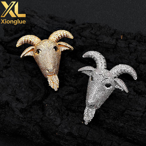 Collier Hip-Hop Bouddhiste Tête de Chèvre en Laiton Premium Micro-Incrusté de Zircon Plaqué Rhodium avec Pendentif Chaîne à Maillons pour Enfants Hipster - Product Image 6